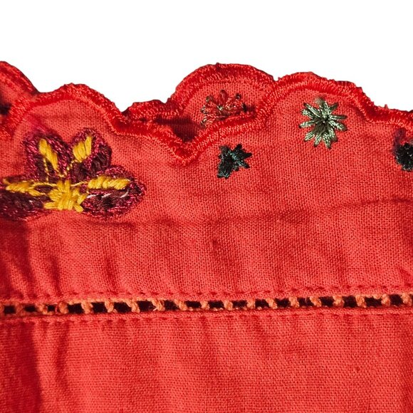 Free People Red Flower Embroidered Halter Dress Med Boho Summer Beachy Festival - Picture 11 of 14